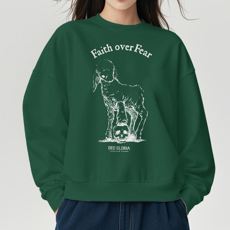 Christiandiscipleshop Quotation Style Faith Over Fear Lamb Fleece Lined Polyester Sweatshirt