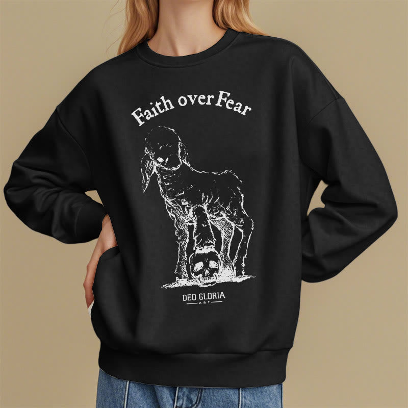 Christiandiscipleshop Quotation Style Faith Over Fear Lamb Fleece Lined Polyester Sweatshirt