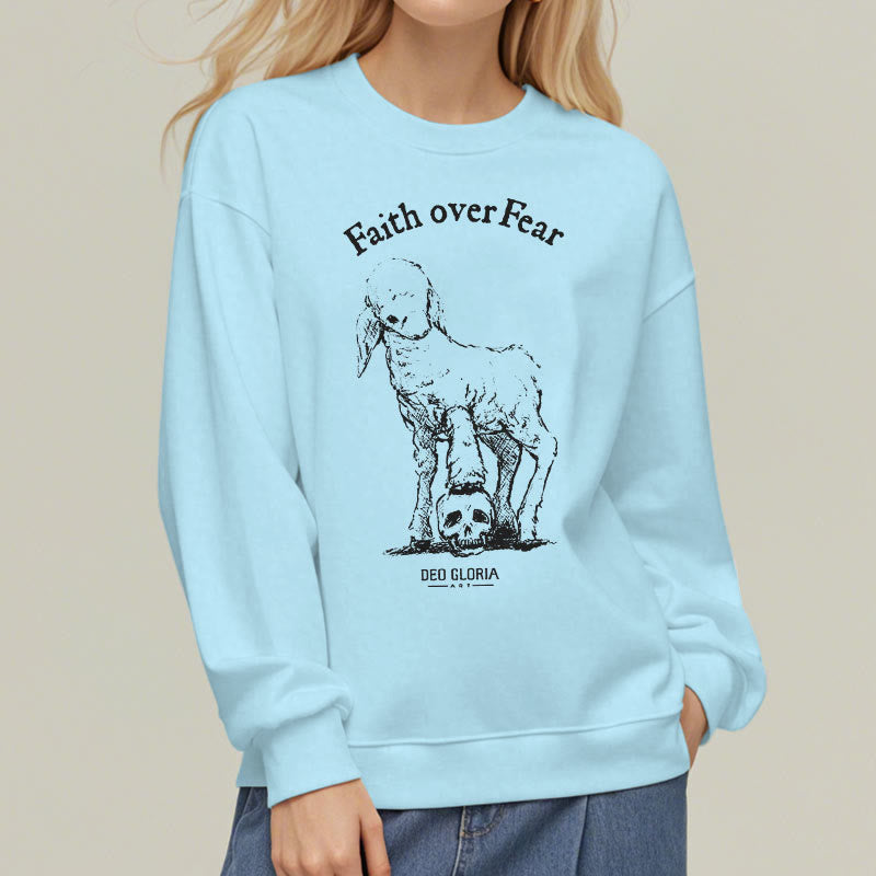 Christiandiscipleshop Quotation Style Faith Over Fear Lamb Fleece Lined Polyester Sweatshirt