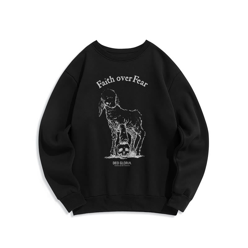 Christiandiscipleshop Quotation Style Faith Over Fear Lamb Fleece Lined Polyester Sweatshirt