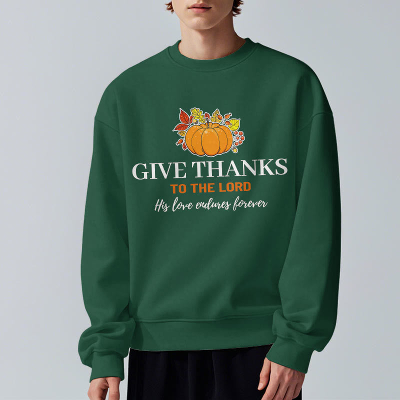 christiandiscipleshop Modern Style Give Thanks to the Lord Pumpkin Fleece Lined Polyester Sweatshirt