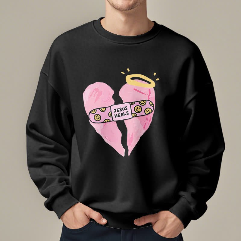 Christiandiscipleshop Colored Style Jesus Heals Broken Heart Fleece Lined Polyester Sweatshirt
