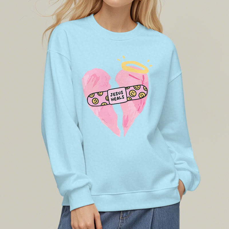 Christiandiscipleshop Colored Style Jesus Heals Broken Heart Fleece Lined Polyester Sweatshirt