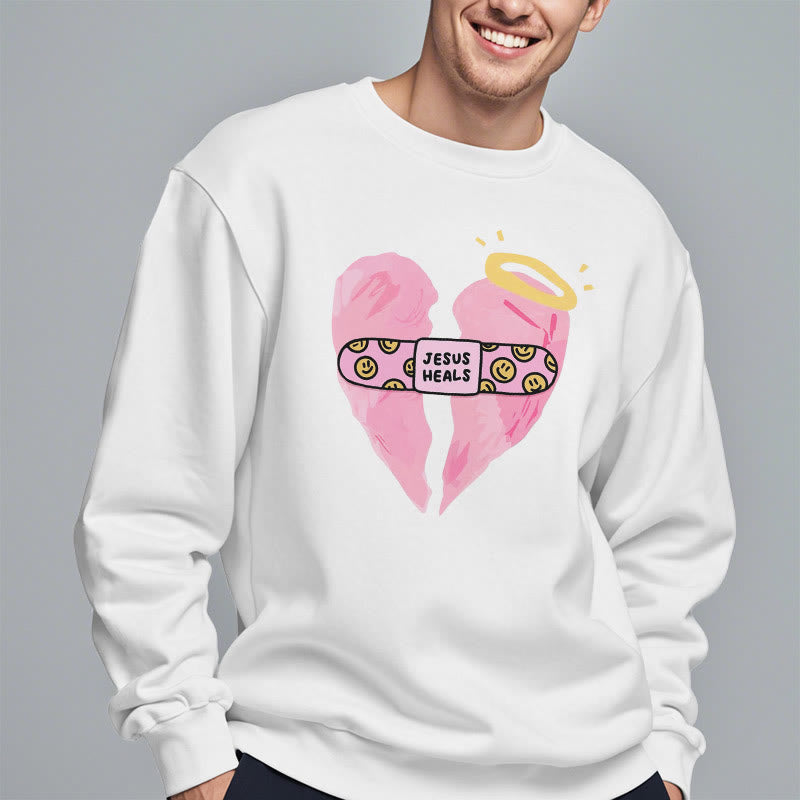 Christiandiscipleshop Colored Style Jesus Heals Broken Heart Fleece Lined Polyester Sweatshirt