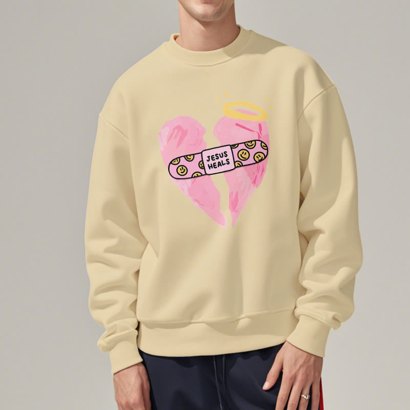 Christiandiscipleshop Colored Style Jesus Heals Broken Heart Fleece Lined Polyester Sweatshirt