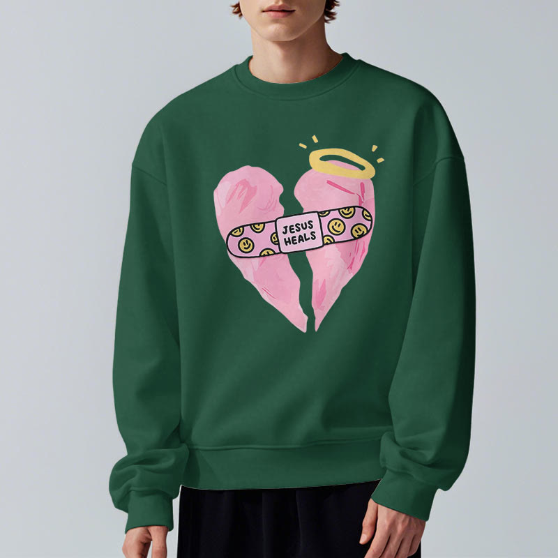 Christiandiscipleshop Colored Style Jesus Heals Broken Heart Fleece Lined Polyester Sweatshirt