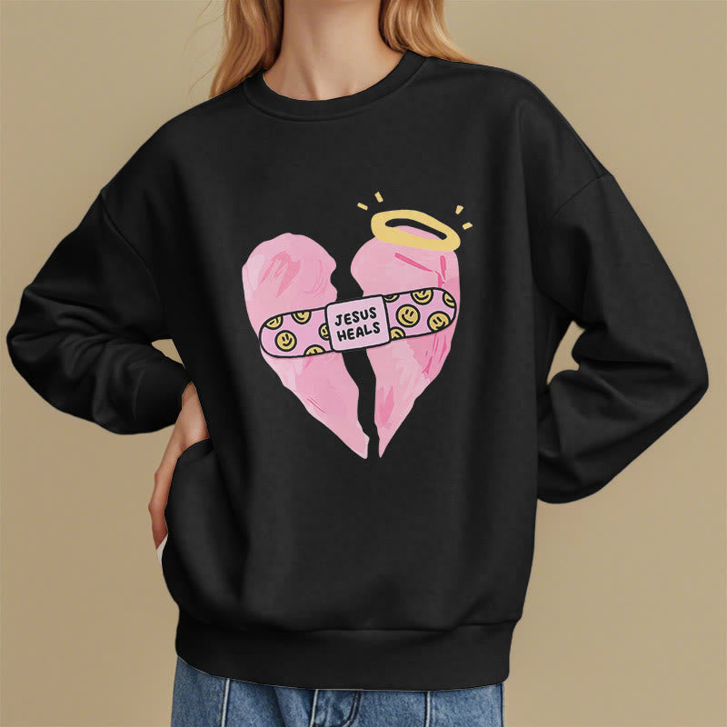 Christiandiscipleshop Colored Style Jesus Heals Broken Heart Fleece Lined Polyester Sweatshirt