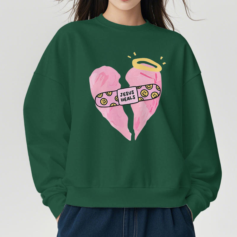 Christiandiscipleshop Colored Style Jesus Heals Broken Heart Fleece Lined Polyester Sweatshirt
