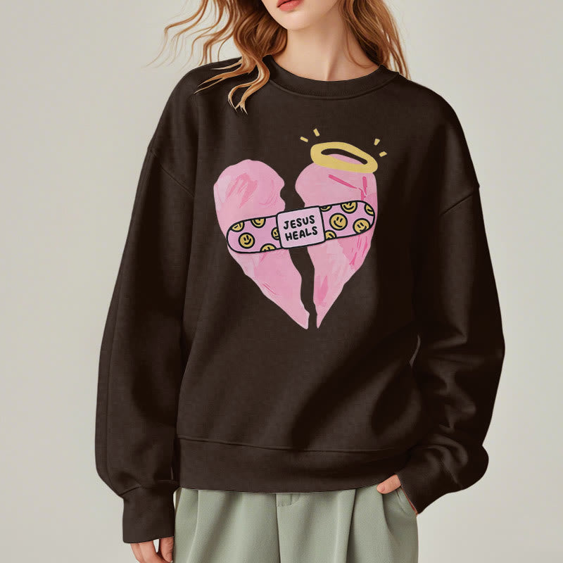 Christiandiscipleshop Colored Style Jesus Heals Broken Heart Fleece Lined Polyester Sweatshirt