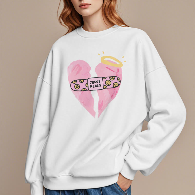 Christiandiscipleshop Colored Style Jesus Heals Broken Heart Fleece Lined Polyester Sweatshirt
