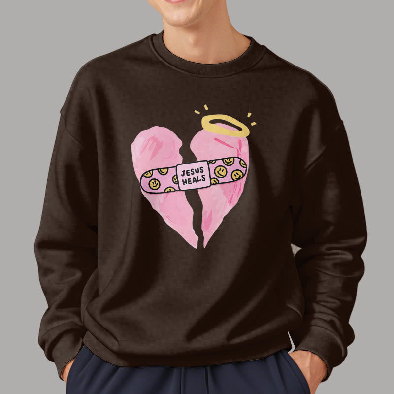 Christiandiscipleshop Colored Style Jesus Heals Broken Heart Fleece Lined Polyester Sweatshirt
