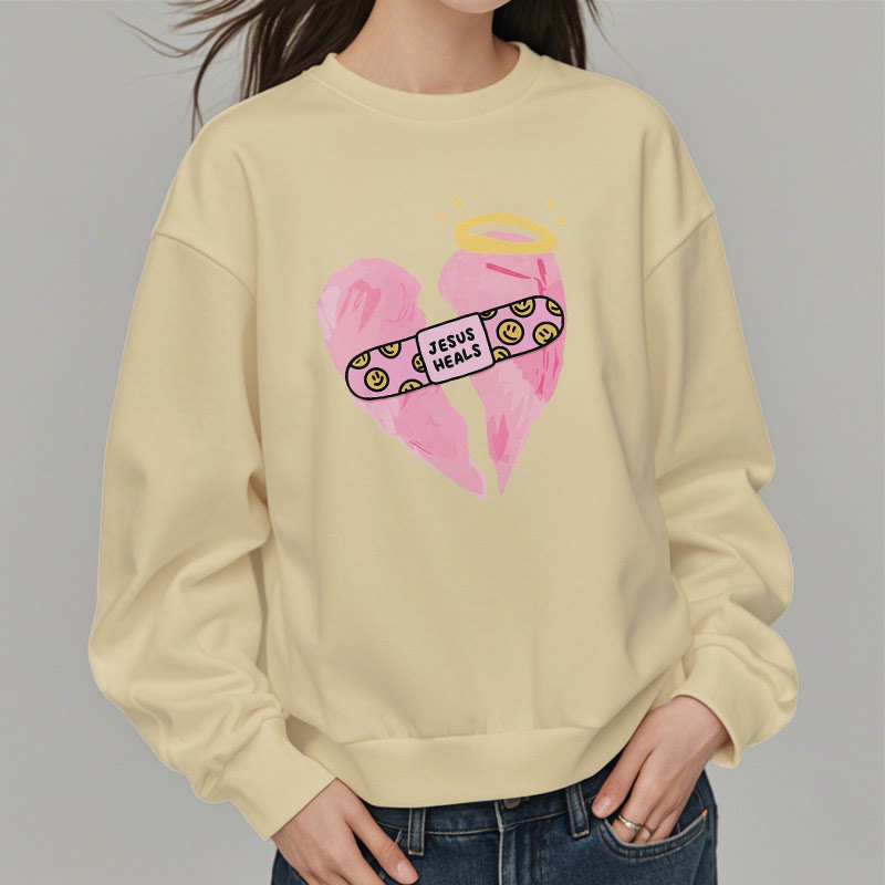 Christiandiscipleshop Colored Style Jesus Heals Broken Heart Fleece Lined Polyester Sweatshirt
