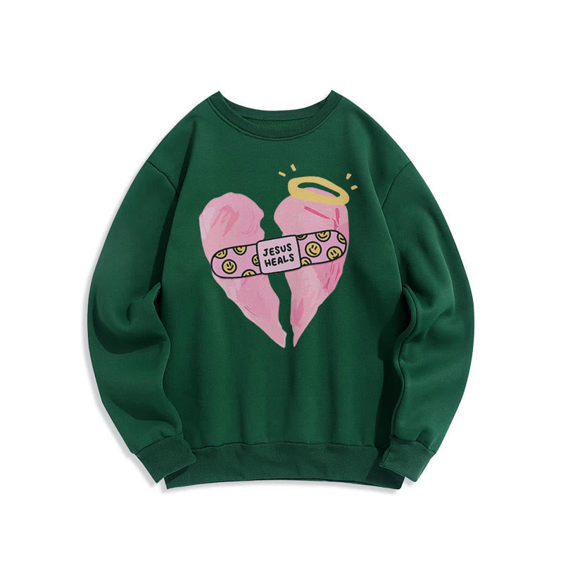 Christiandiscipleshop Colored Style Jesus Heals Broken Heart Fleece Lined Polyester Sweatshirt
