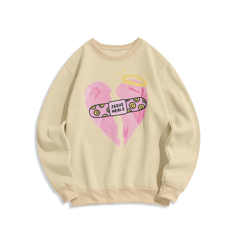 Christiandiscipleshop Colored Style Jesus Heals Broken Heart Fleece Lined Polyester Sweatshirt