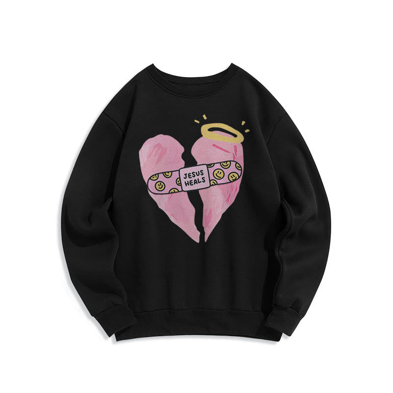 Christiandiscipleshop Colored Style Jesus Heals Broken Heart Fleece Lined Polyester Sweatshirt