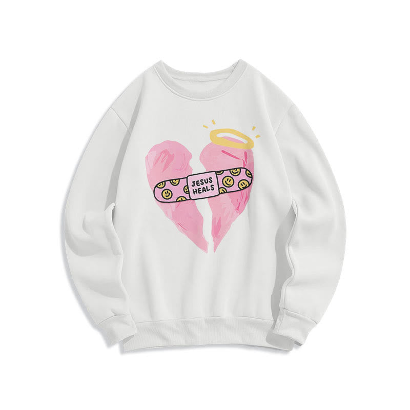 Christiandiscipleshop Colored Style Jesus Heals Broken Heart Fleece Lined Polyester Sweatshirt