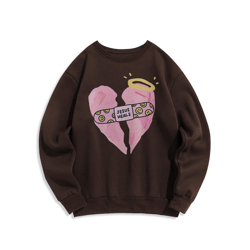 Christiandiscipleshop Colored Style Jesus Heals Broken Heart Fleece Lined Polyester Sweatshirt