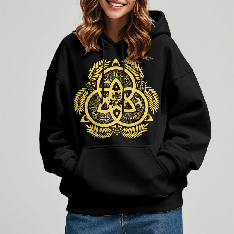 Christiandiscipleshop Classic Style Divine Unity Gold Sacred Emblem Fleece Lined Polyester Hoodie