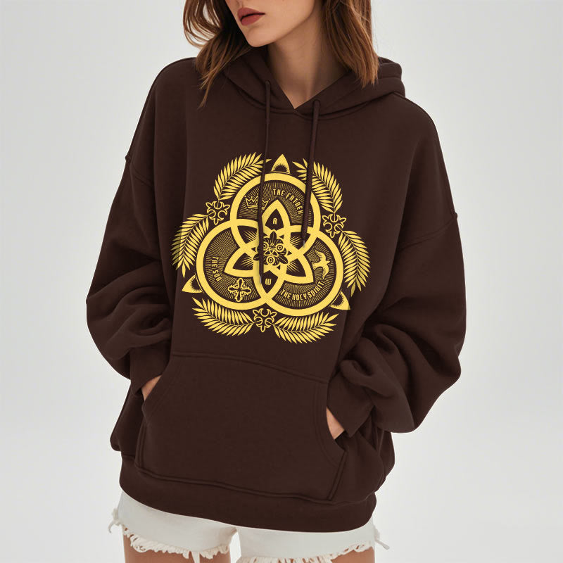 Christiandiscipleshop Classic Style Divine Unity Gold Sacred Emblem Fleece Lined Polyester Hoodie