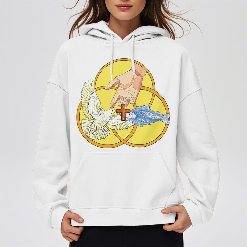 Christiandiscipleshop Colored Style The Holy Trinity Cross Emblem Fleece Lined Polyester Hoodie
