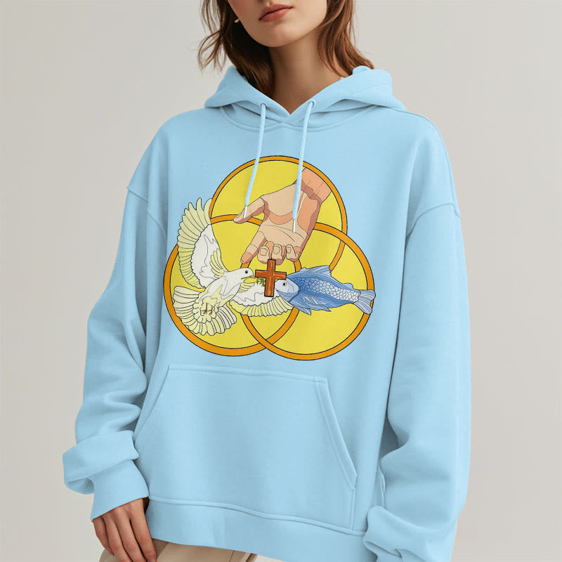 Christiandiscipleshop Colored Style The Holy Trinity Cross Emblem Fleece Lined Polyester Hoodie