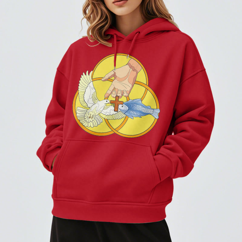 Christiandiscipleshop Farbiger Hoodie mit dem Emblem des Heiligen Dreifaltigkeitskreuzes, gefüttert mit Polyester, Fleece-Futter