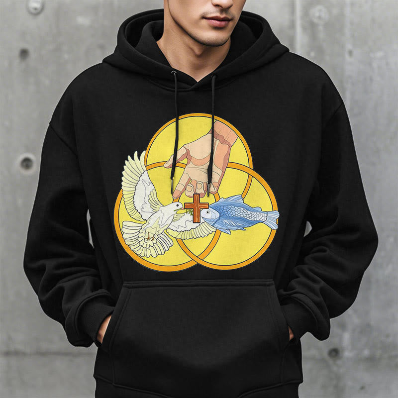 Christiandiscipleshop Colored Style The Holy Trinity Cross Emblem Fleece Lined Polyester Hoodie