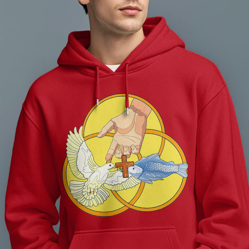 Christiandiscipleshop Colored Style The Holy Trinity Cross Emblem Fleece Lined Polyester Hoodie