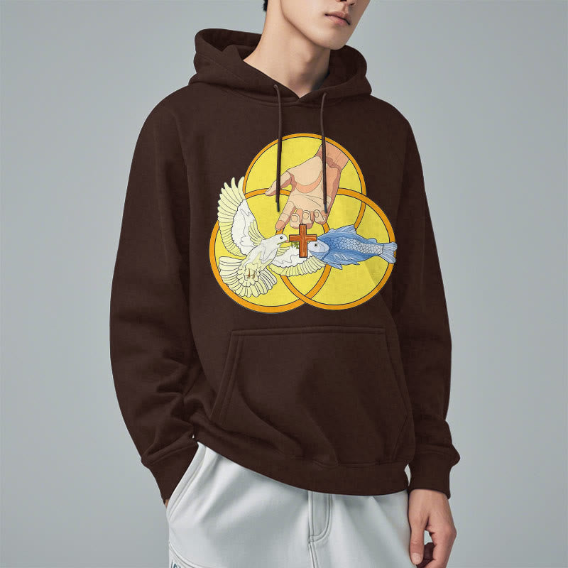 Christiandiscipleshop Colored Style The Holy Trinity Cross Emblem Fleece Lined Polyester Hoodie