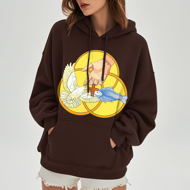 Christiandiscipleshop Colored Style The Holy Trinity Cross Emblem Fleece Lined Polyester Hoodie