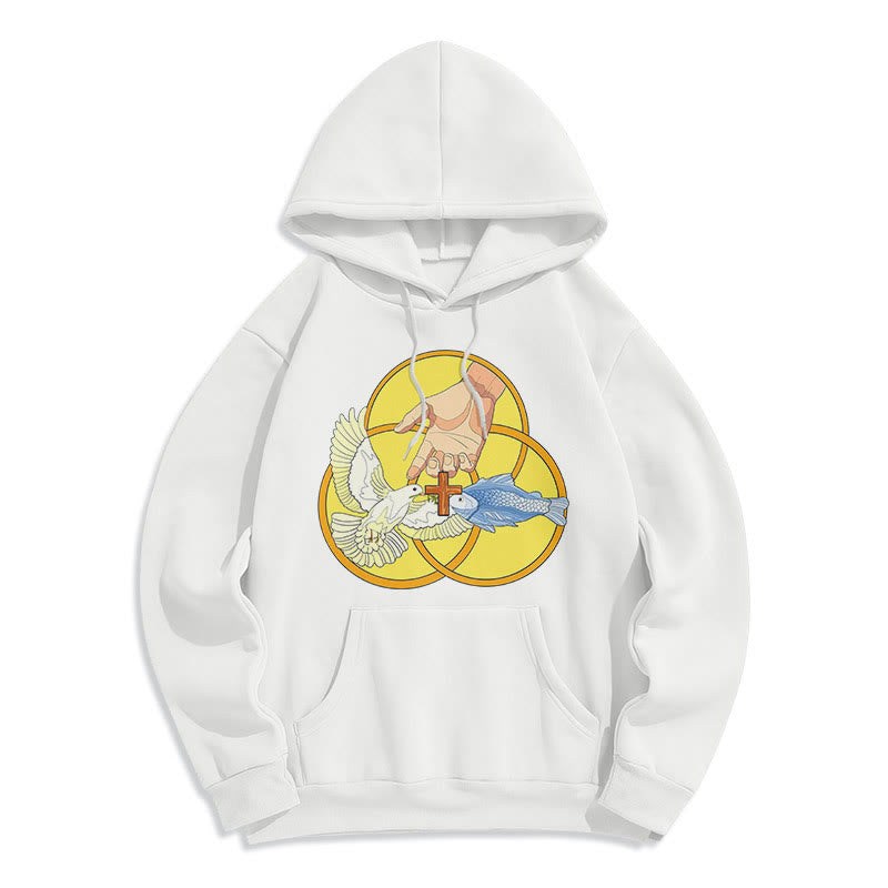 Christiandiscipleshop Colored Style The Holy Trinity Cross Emblem Fleece Lined Polyester Hoodie