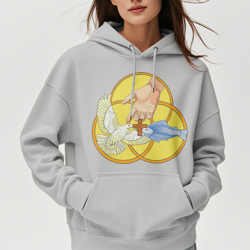 Christiandiscipleshop Colored Style The Holy Trinity Cross Emblem Fleece Lined Polyester Hoodie