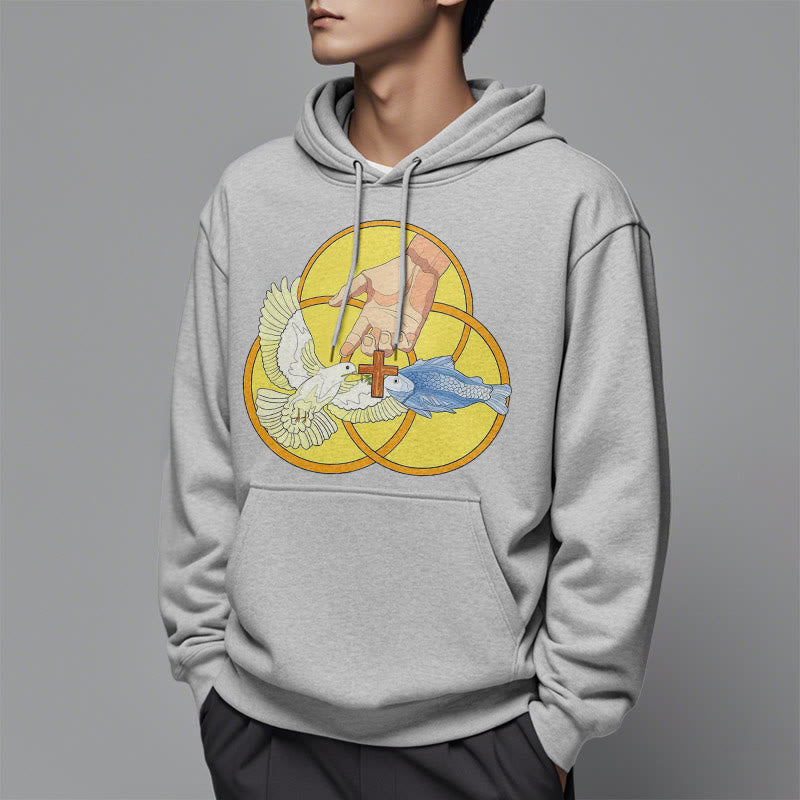 Christiandiscipleshop Colored Style The Holy Trinity Cross Emblem Fleece Lined Polyester Hoodie
