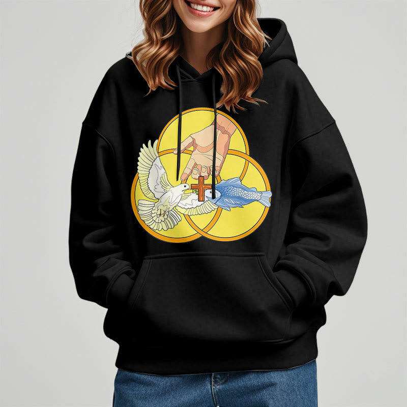 Christiandiscipleshop Colored Style The Holy Trinity Cross Emblem Fleece Lined Polyester Hoodie