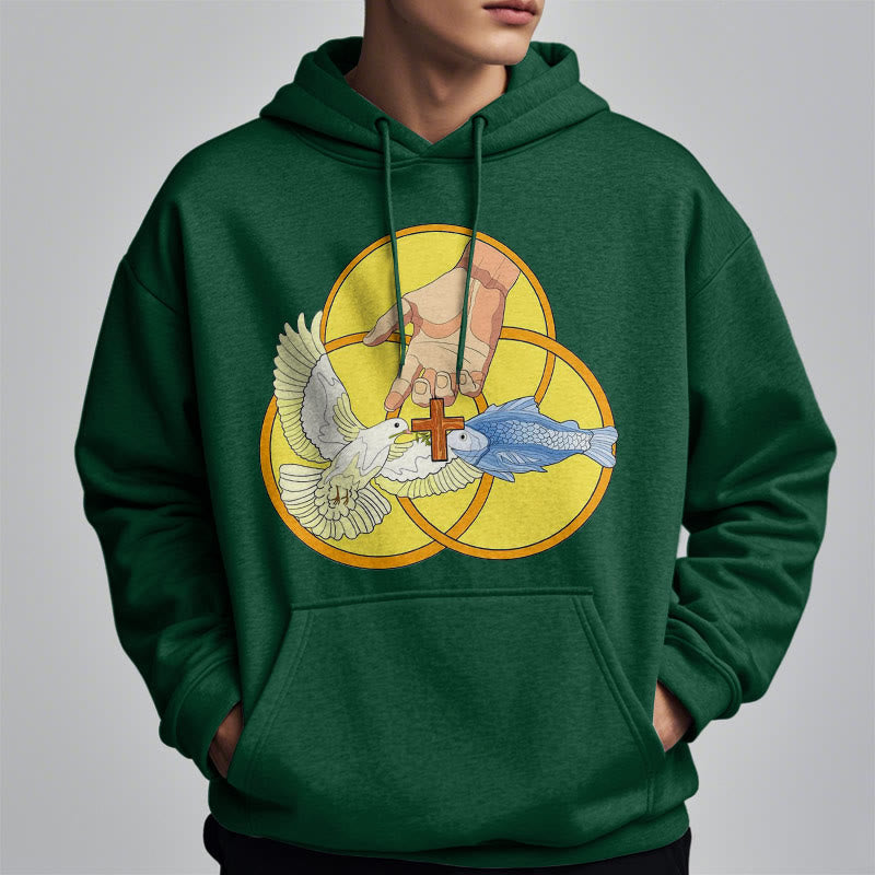 Christiandiscipleshop Colored Style The Holy Trinity Cross Emblem Fleece Lined Polyester Hoodie