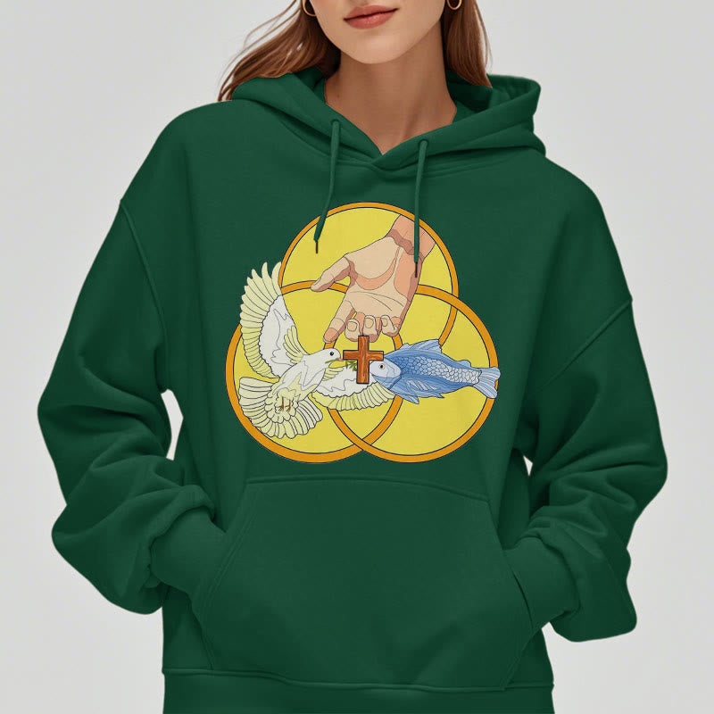 Christiandiscipleshop Colored Style The Holy Trinity Cross Emblem Fleece Lined Polyester Hoodie