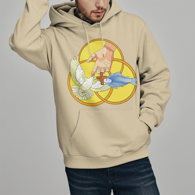 Christiandiscipleshop Colored Style The Holy Trinity Cross Emblem Fleece Lined Polyester Hoodie