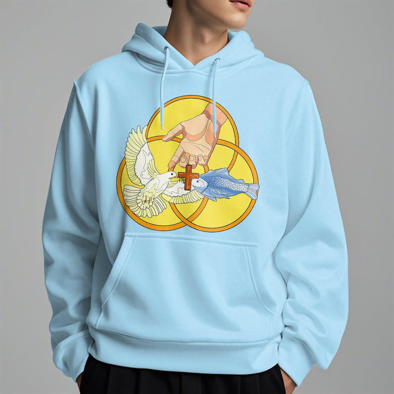 Christiandiscipleshop Colored Style The Holy Trinity Cross Emblem Fleece Lined Polyester Hoodie
