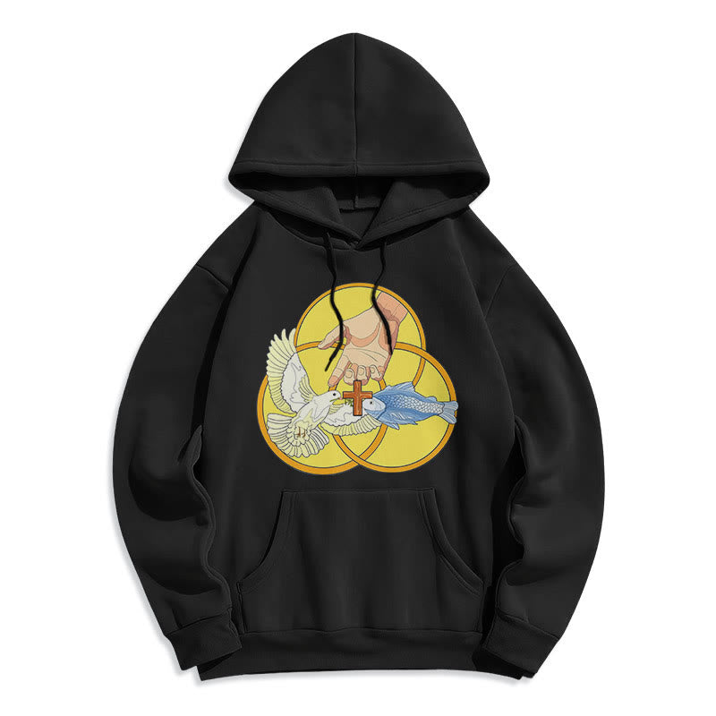 Christiandiscipleshop Colored Style The Holy Trinity Cross Emblem Fleece Lined Polyester Hoodie