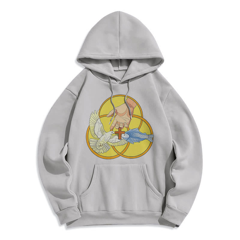 Christiandiscipleshop Colored Style The Holy Trinity Cross Emblem Fleece Lined Polyester Hoodie