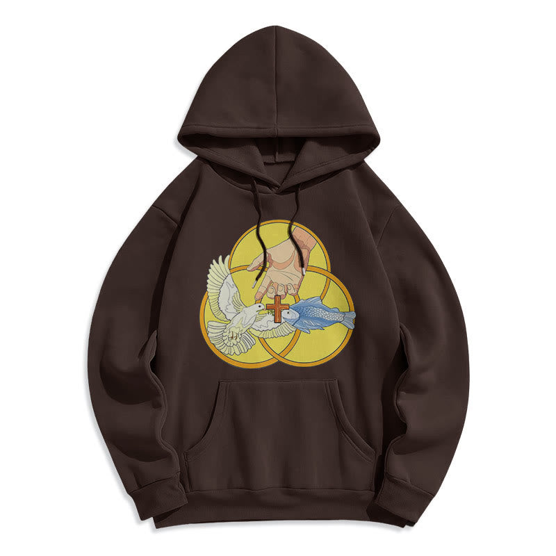 Christiandiscipleshop Colored Style The Holy Trinity Cross Emblem Fleece Lined Polyester Hoodie