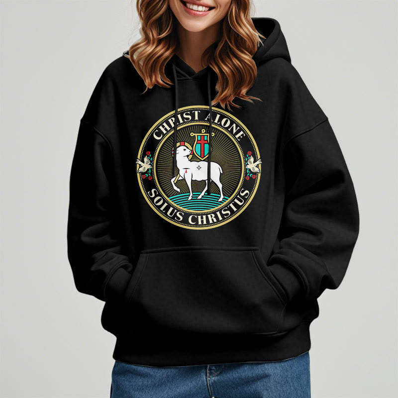 christiandiscipleshop Modern Style Christ Alone Lamb of God Fleece Lined Polyester Hoodie