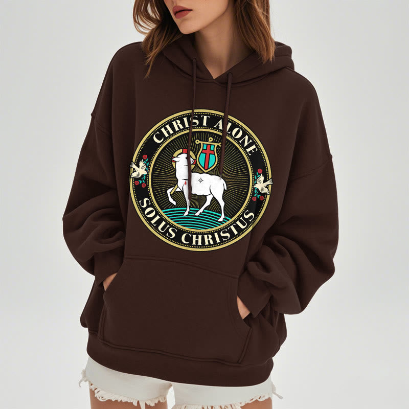 christiandiscipleshop Modern Style Christ Alone Lamb of God Fleece Lined Polyester Hoodie