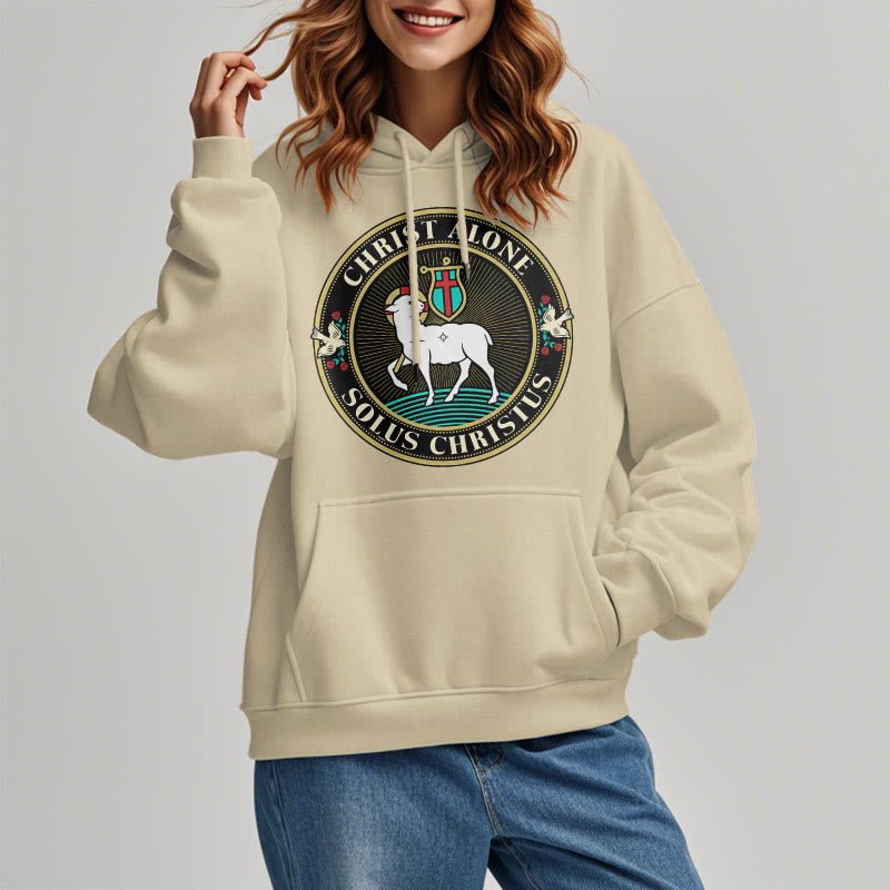 christiandiscipleshop Modern Style Christ Alone Lamb of God Fleece Lined Polyester Hoodie