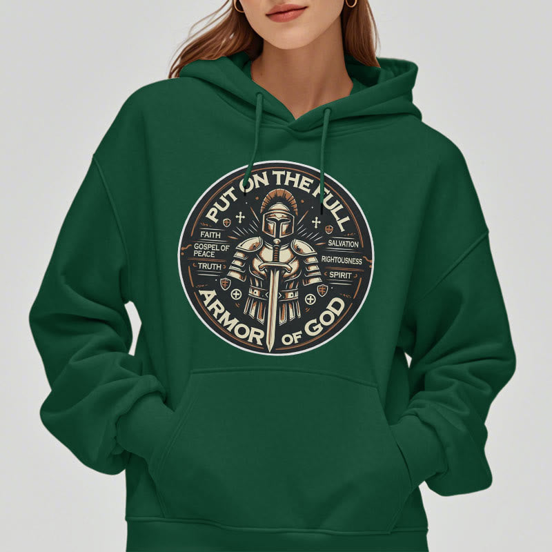 christiandiscipleshop Modern Style Put On The Full Armor of God Fleece Lined Polyester Hoodie