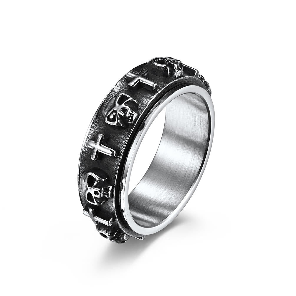 Christiandiscipleshop Modern Style Skull Cross Spinner Titanium Steel Ring