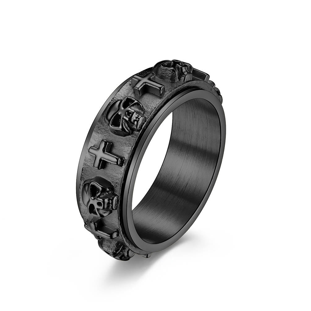 Christiandiscipleshop Modern Style Skull Cross Spinner Titanium Steel Ring