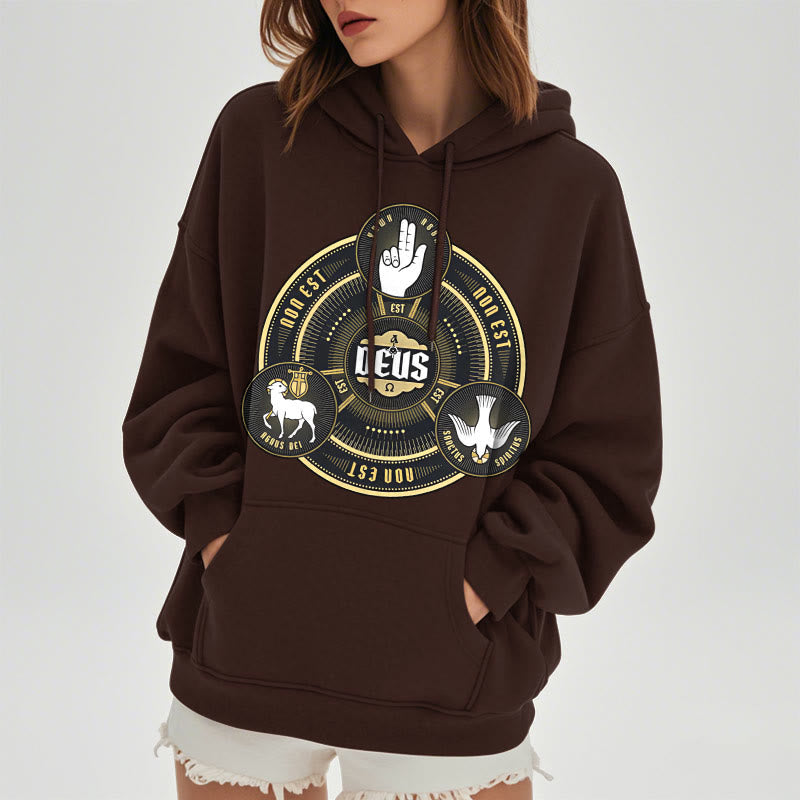 Christiandiscipleshop Classic Style Holy Trinity Deus Emblem Fleece Lined Polyester Hoodie