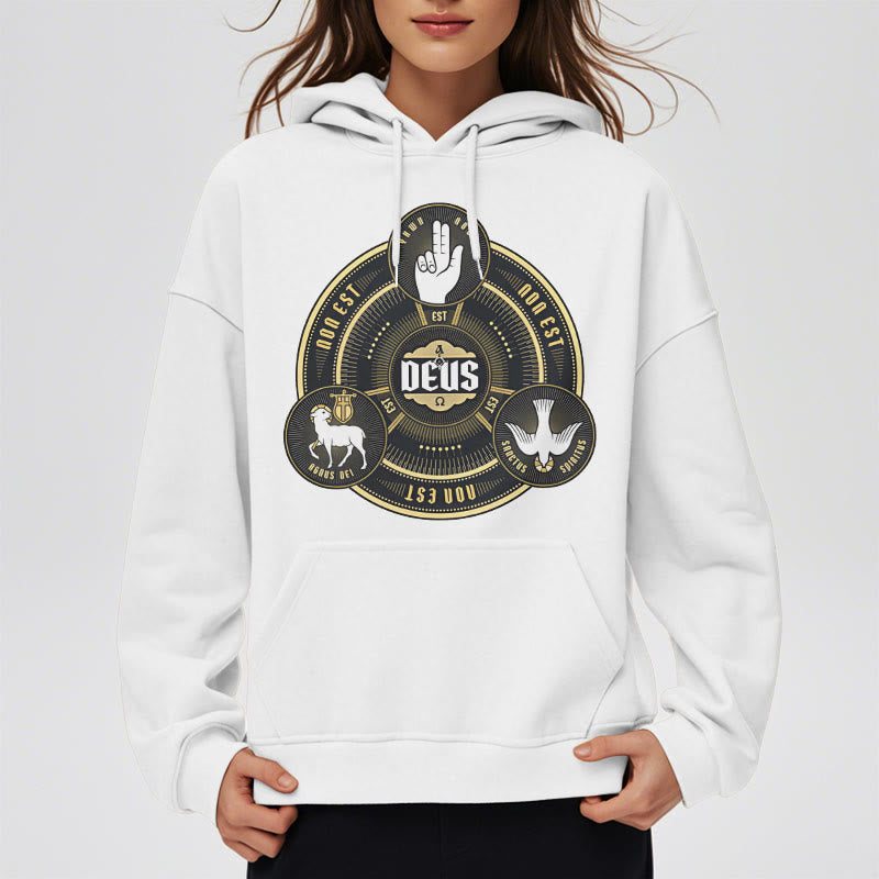 Christiandiscipleshop Classic Style Holy Trinity Deus Emblem Fleece Lined Polyester Hoodie