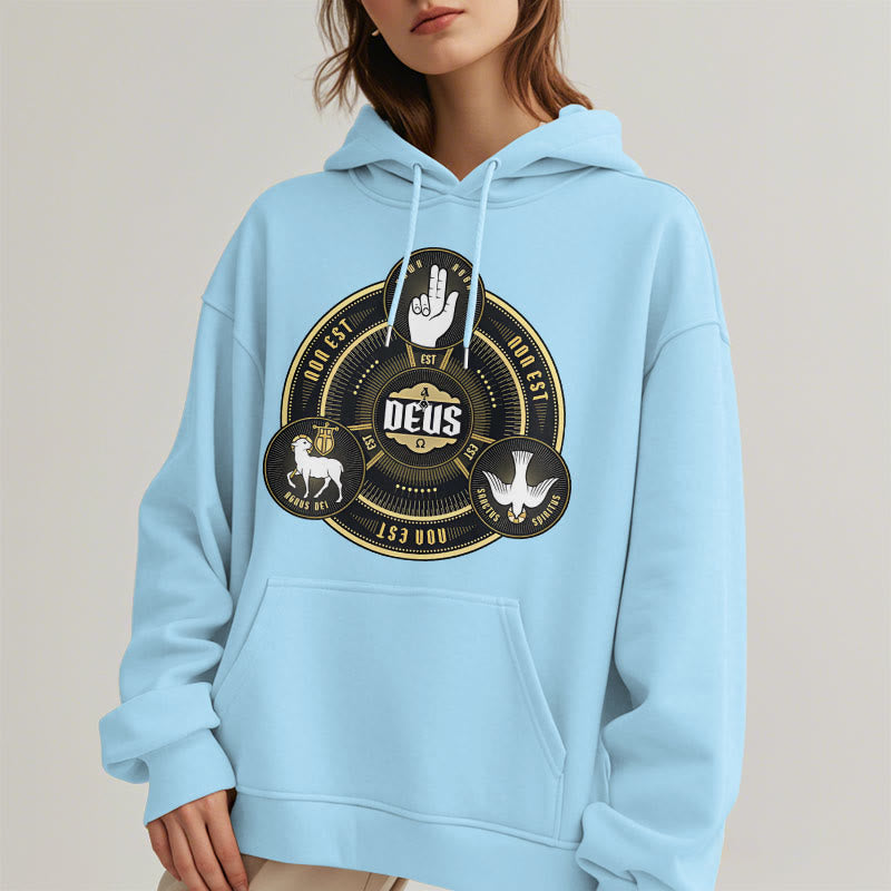 Christiandiscipleshop Classic Style Holy Trinity Deus Emblem Fleece Lined Polyester Hoodie
